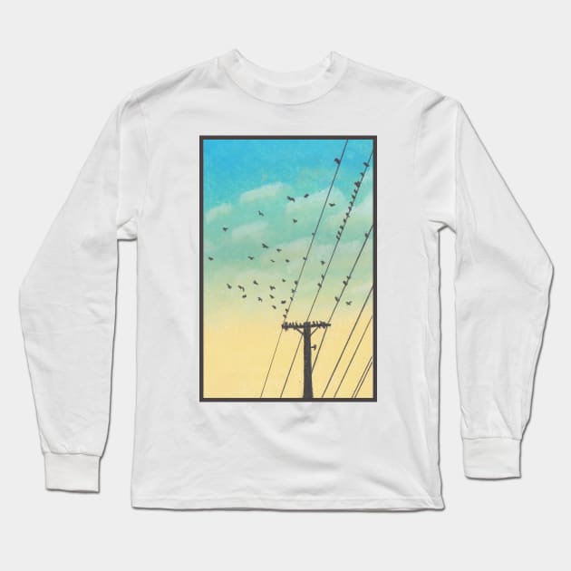 Birds on the Wires Long Sleeve T-Shirt by jangilbert23